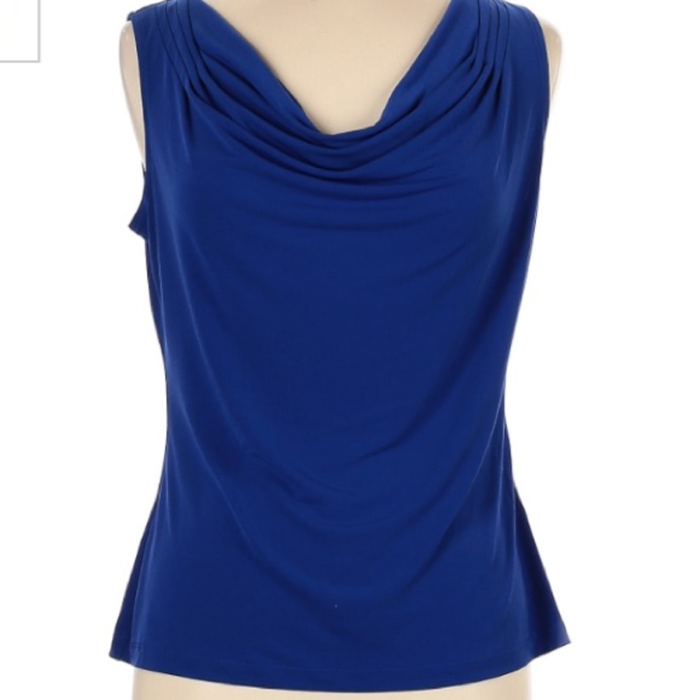 ROYAL BLUE COWL NECK SLEEVELESS TOP